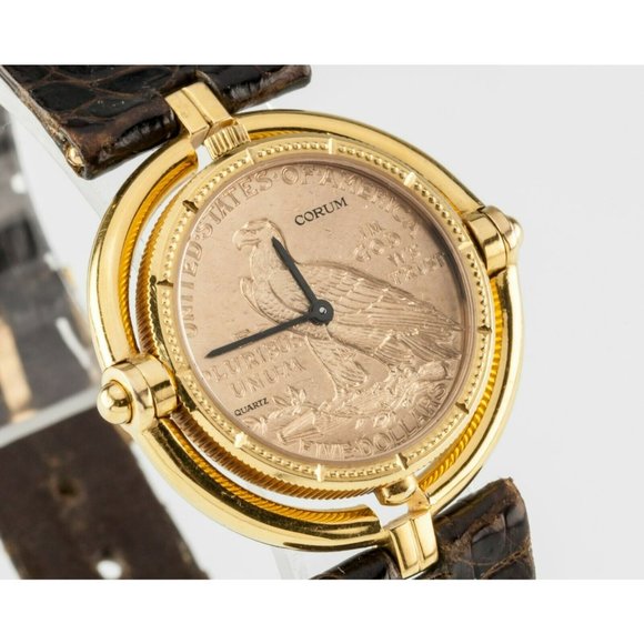 Corum 18k Yellow Gold $5 Half Eagle Quartz Coin Watch w/ Rotating Bezel - Picture 4 of 10